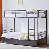 UBesGoo Twin Over Twin Bunk Bed with 2 Storage Drawers, Separable Solid Metal Frame Loft Bed, Two Daybeds Conversion for Any Bedroom Layout, Black