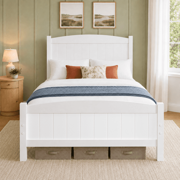 UBesGoo Twin Size Bed Frame with Headboard and Footboard, Wood Platform Bed, No Box Spring Needed, White