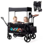 UBesGoo Wagon Stroller for 2 Kids, Low Seat & Deep Footwell, Foldable All-Terrain Wagon with Canopy, Adjustable Handlebar, Cup and Phone Holder, Black