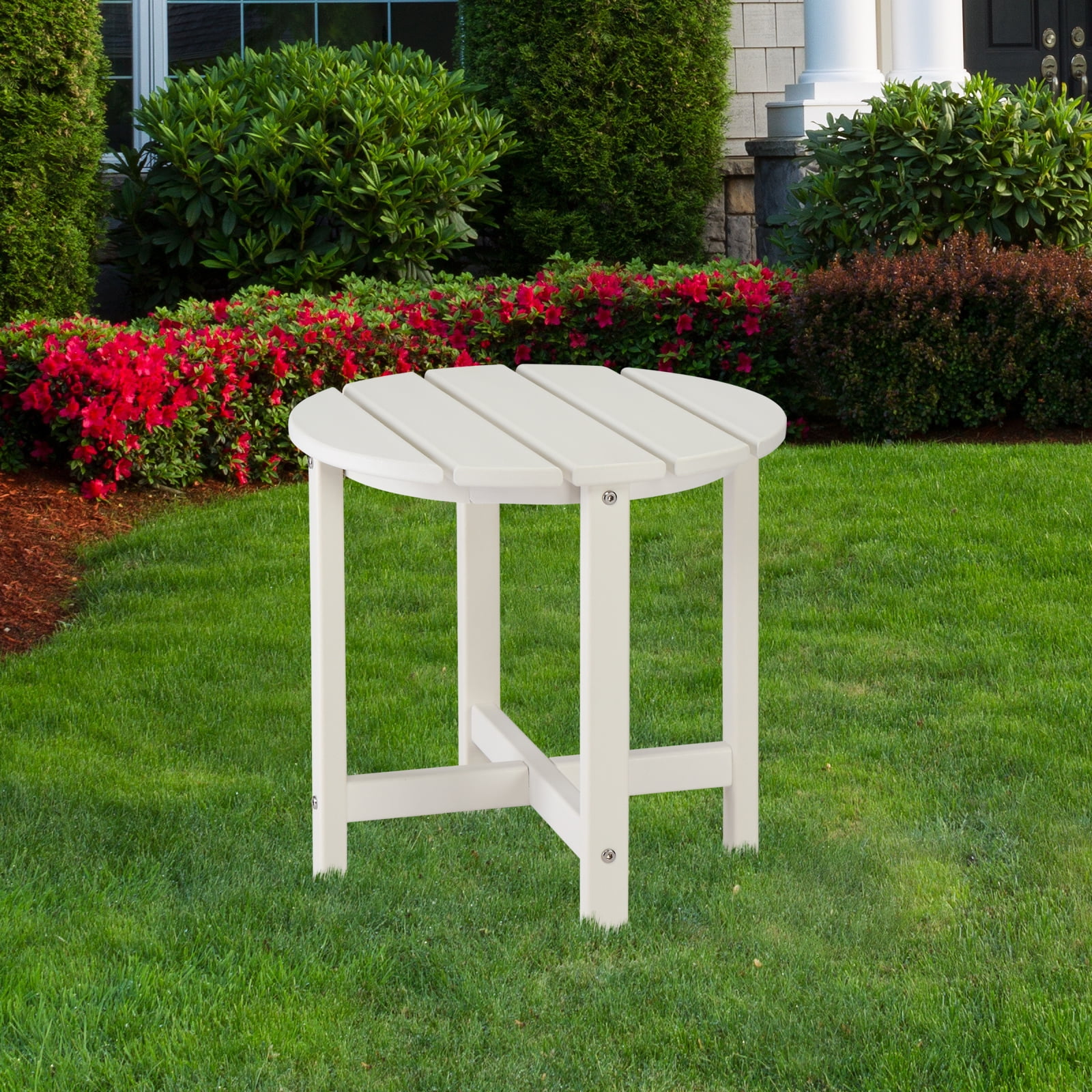 UBesGoo White HDPE Plastic Round Side Table, Small Outdoor Patio