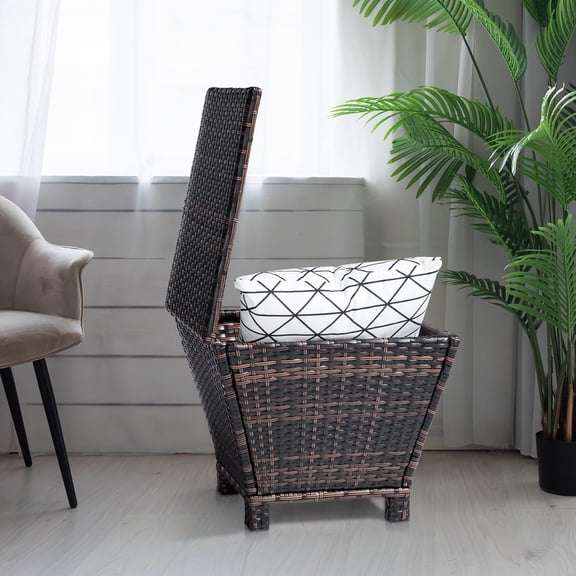 UBesGoo Wicker Contaier, Rattan Storage Box with Lid, 2 in 1 Wicker Coffee Table with 13 Gallon, Wicker Deck Bin for Living Room, Sitting Room, Brown
