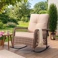 thumbnail image 1 of UBesGoo Wicker Rocking Chair for Patio with Cushion, Large Handwoven Rattan Chair, Outdoor Lounge Chair, Brown & Beige, 1 of 8
