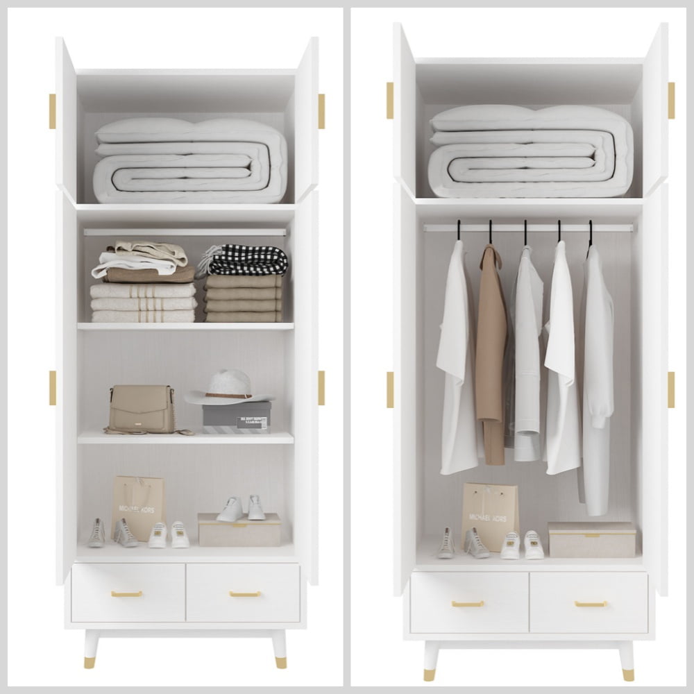 UBesGoo Wood Closet Wardrobe with 2 Drawers, Freestanding Armoire Cabinet with Optional Shelves&Hanging Rail, Functional Clothes Storage Organizer, UBesGoo Wood Closet Wardrobe with 2 Drawers, Freestanding Armoire Cabinet with Optional Shelves&Hanging Rail, Functional Clothes Storage Organizer,