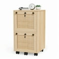 thumbnail image 1 of UBesGoo Wood File Cabinet Rattan Stylish with 2 Drawers,  Portable Vertical Mobile Wooden Storage Filing Cabinet, for Home Office, Natural, 1 of 14