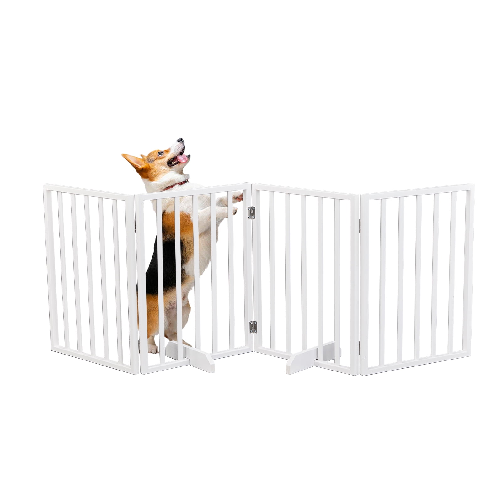 UBesGoo Wooden Freestanding Foldable Pet Gate for Dog,  (White, 24" Height-4 Panels)