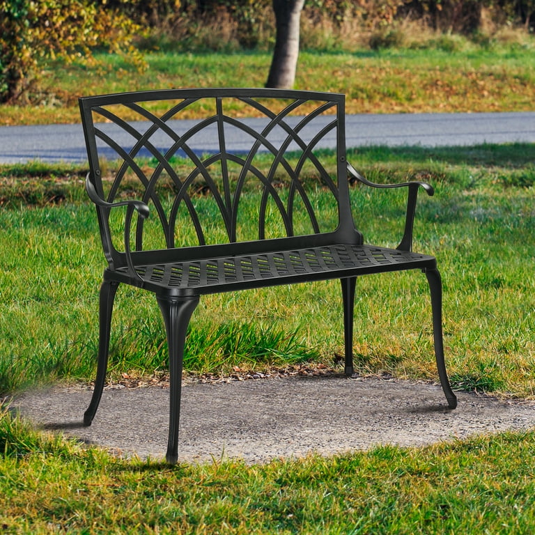 UBesGoo Wrought Iron Bench for Indoor Outdoor 38 in Aluminum Frame Black Color Metal Bench for Patio and Garden