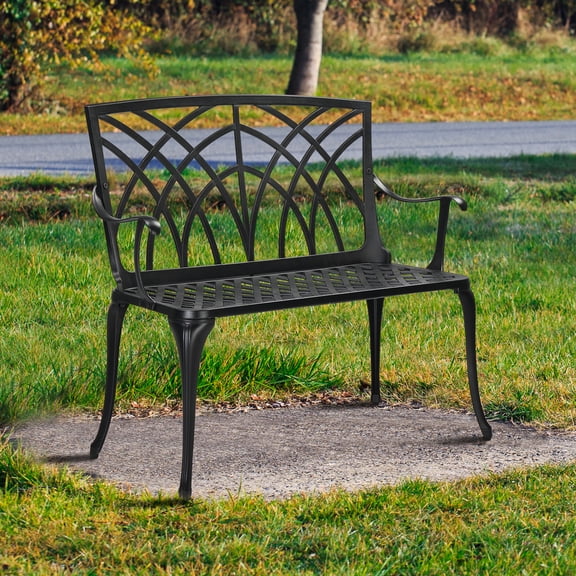 UBesGoo Aluminum Patio and Garden Bench, Black