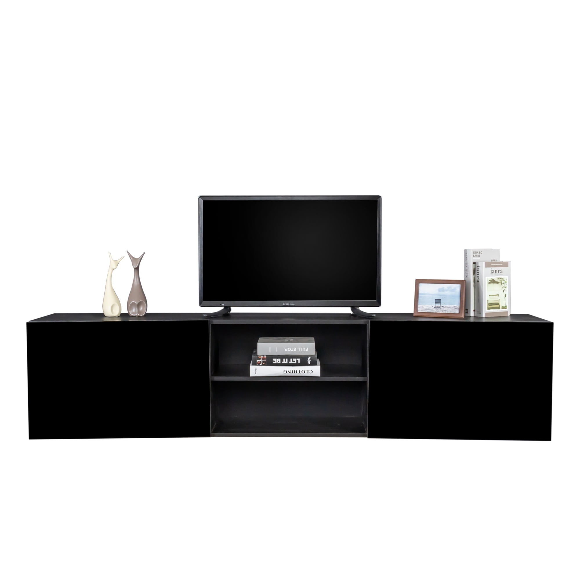 UBesgoo Wall Mounted TV Stand Wood Television Console Fits TVs Up to 90" Black