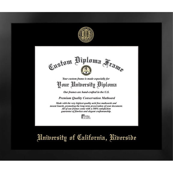 UC Riverside 11w x 8.5h Manhattan Black Single Mat Gold Embossed Diploma Frame with Bonus Campus Images Lithograph (value savings at $59)