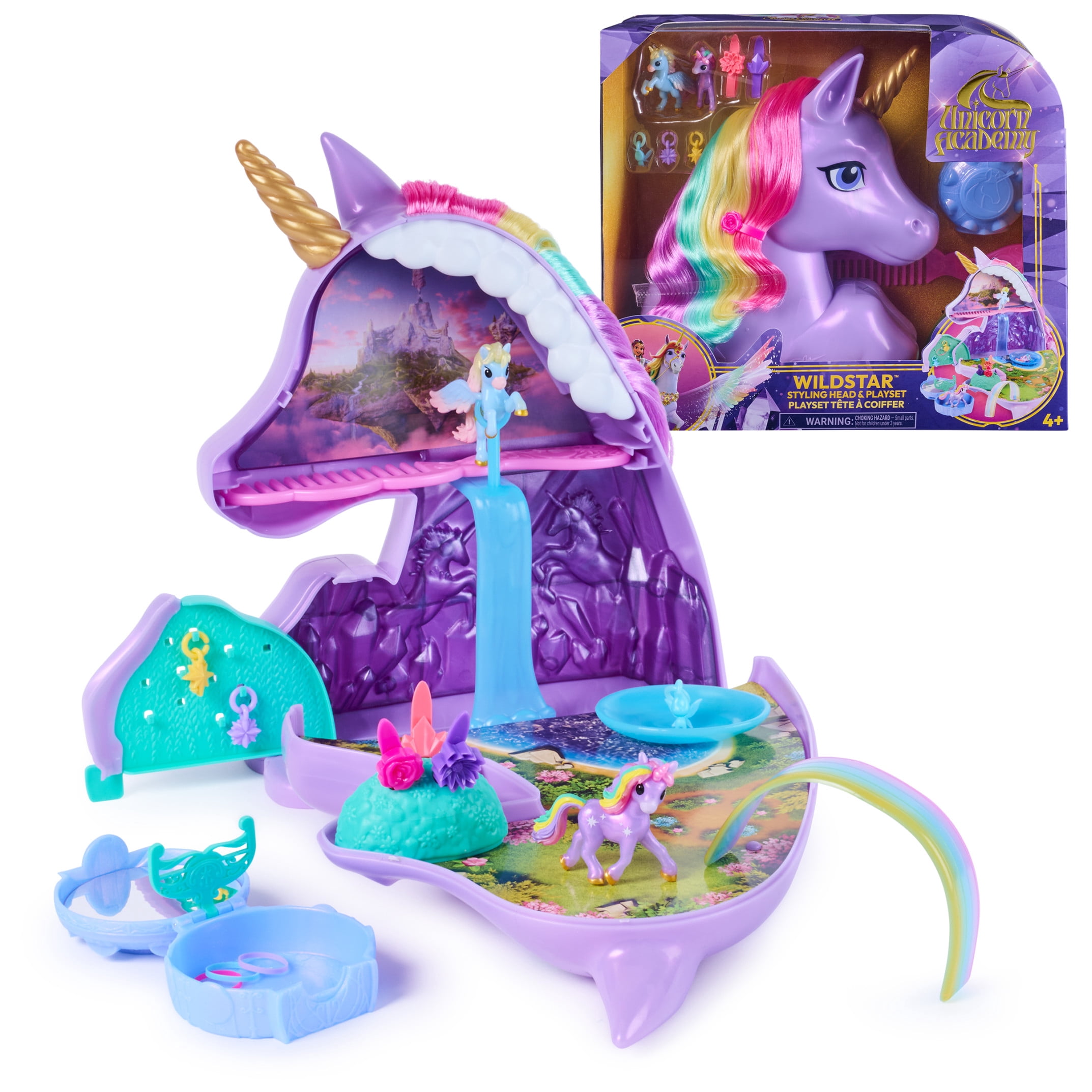 Unicorn Academy, Wildstar 2-in-1 Styling Head & Playset with Hair Accessories and 2 Mini Figures