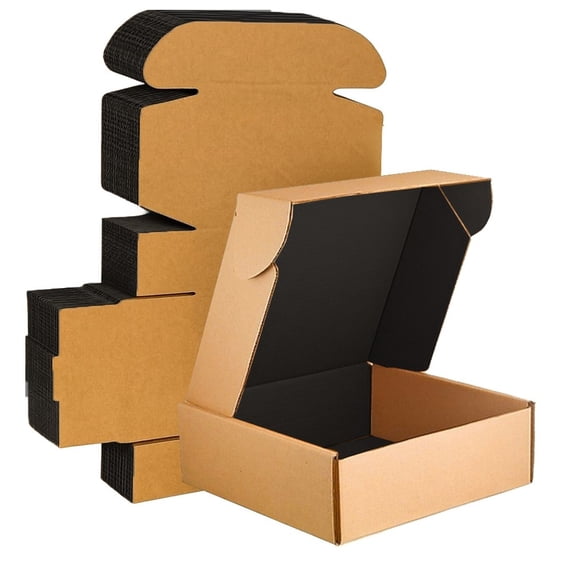Ucanpack Heavy Duty Boxes For Moving Deluxe Mailer Box Medium Black (Kraft Outside) , 10 x 6 x 4" - 50 Pcs