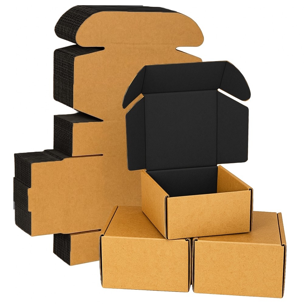 Ucanpack Corrugated Mailer Box ECT-32 Heavy Duty Moving Box Small Black (Kraft Outside) , 5 x 5 x 5" - 50 Pcs
