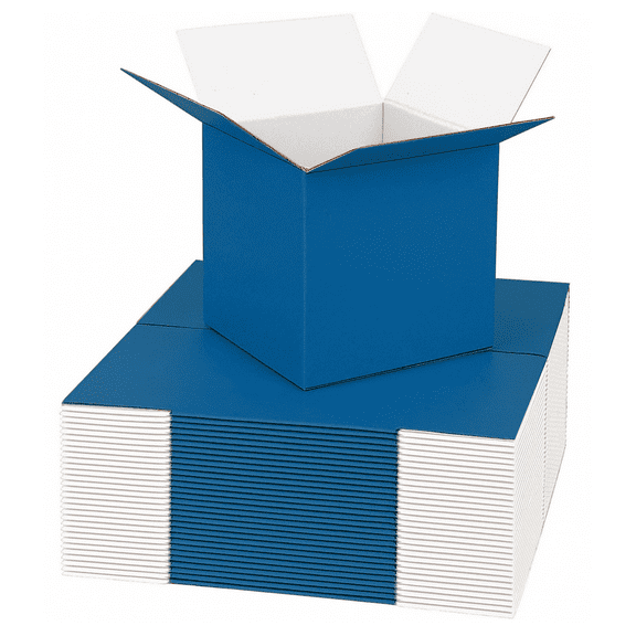 UCANPACK Blue Color Shipping Boxes (White Inside) 10x10x10 Inch (25 Pack) Blue Corrugated Packaging Boxes - 10x10x10 Shipping Boxes for Small Business, Custom Color Shipping Boxes