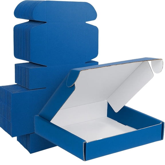 Ucanpack Corrugated Mailer Box 50 Pcs, Made In USA, Blue (White Inside) Boxes For Packaging Small Business, Moving Boxes, 16x12x3" Shipping Box For Shoes, Literature Mailer