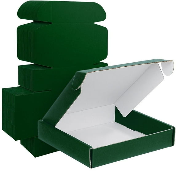 Ucanpack White-Green Mailer Box 50 Pcs, Made In USA- 3mm Boxes For Small Business, 6x6x2" Storage Case, Mailing Carton For Shipping, Literature Mailer