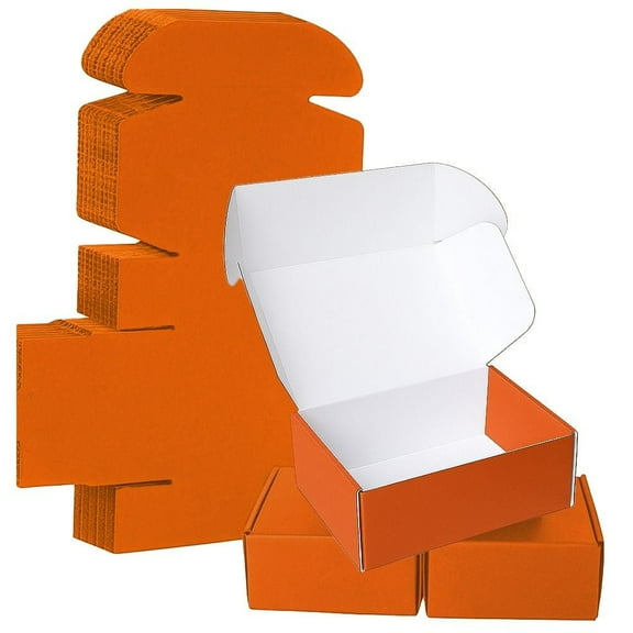 Ucanpack Deluxe Mailer Box Corrugated Moving Boxes 3mm Thick Small Orange, 4 x 4 x 3" - 50 Pcs