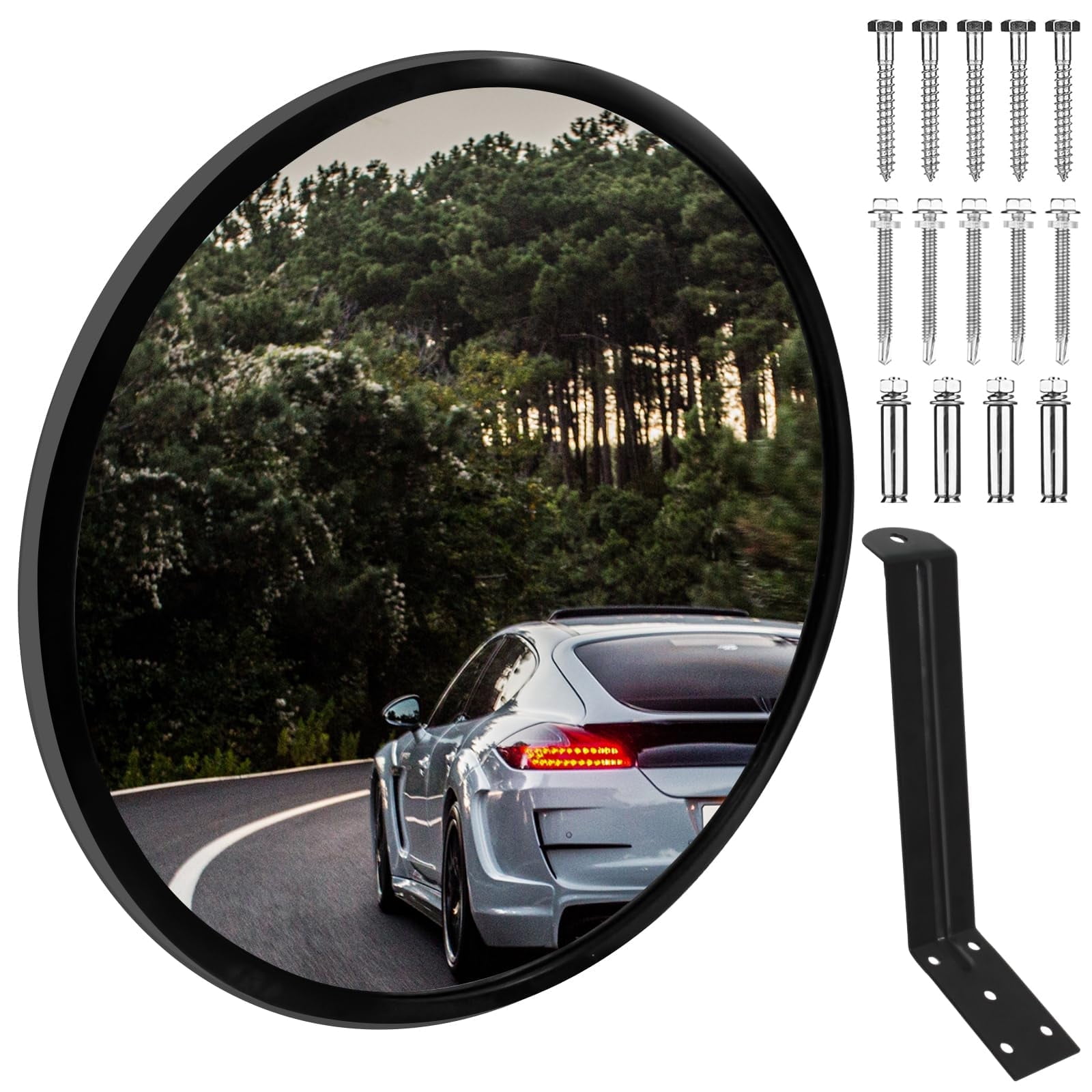 UCANVIN 12 inch Convex Mirror, Safety Traffic Mirror Outdoor \u0026 Indoor, Adjustable Wide Angle View Curved Driveway Mirror for Parking Garage Warehouse Store Office or Traffic Safety (Black)