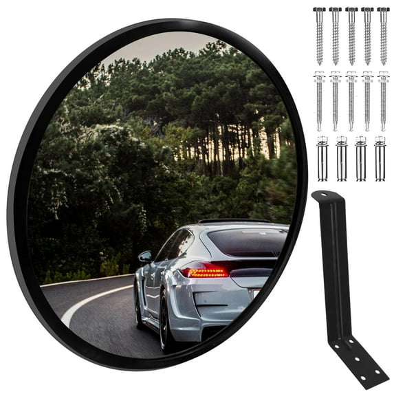 UCANVIN 12 inch Convex Mirror, Safety Traffic Mirror Outdoor & Indoor, Adjustable Wide Angle View Curved Driveway Mirror for Parking Garage Warehouse Store Office or Traffic Safety (Black)