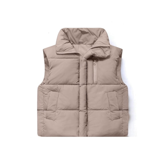 UCAY Girls Boys Down Puffer Vest Sleeveless Puffy Stand Up Collar Jackets Winter Zip Up Waistcoat Outerwear (Khaki, 5-6 Years)
