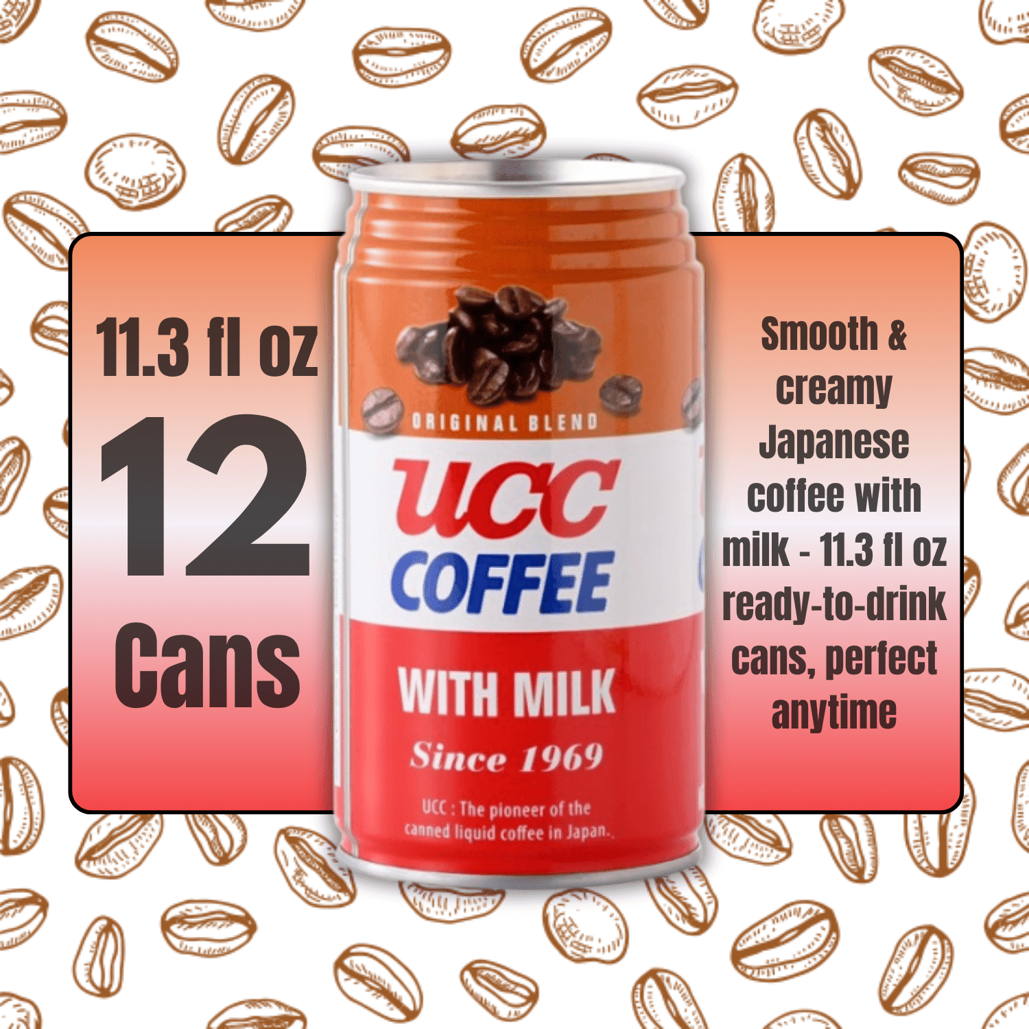UCC Coffee with Milk Original Blend 11.3 fl oz Cans, 12 Pack Ready to Drink Japanese Iced Coffee Beverage