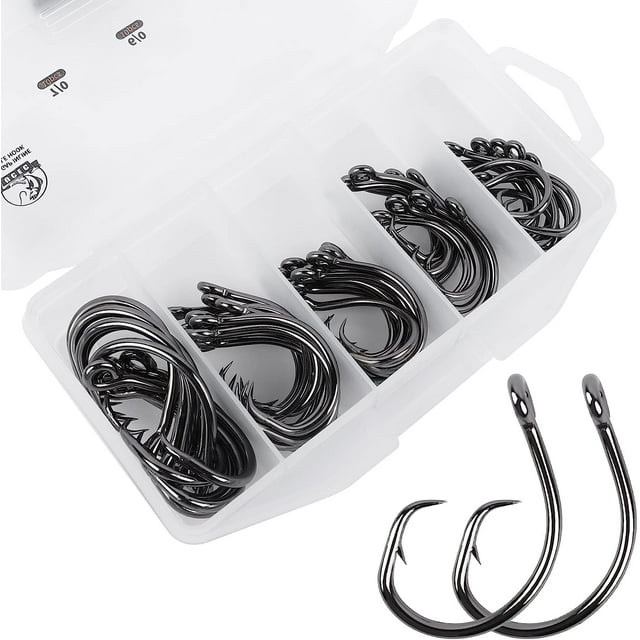 UCEC 50PCS Catfish Hooks Wide Gap inLine for Saltwater Freshwater, 30