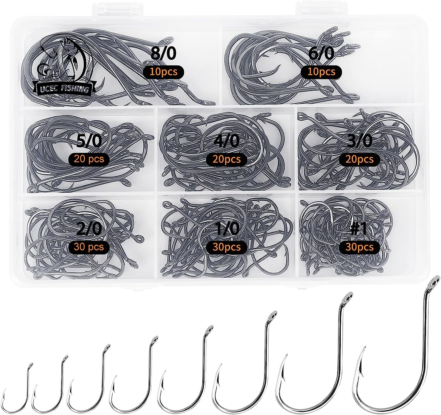 UCEC Circle Hooks Octopus Hooks for Saltwater Freshwater, 170pcs/box