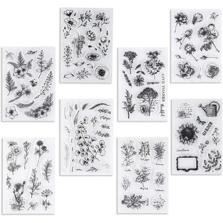 UCEC Clear Stamps, 8 Sheets vintage floral stamps Plants Stamps
