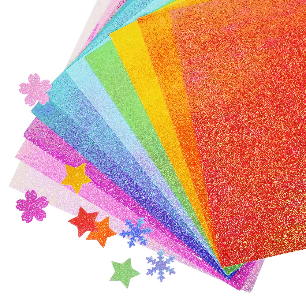 Paper Sparkly Ribbon UCEC Glitter Origami Paper, MMF7 50 Sheets Colored Origami Sparkly ...