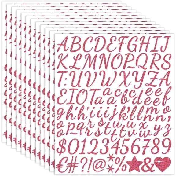 UCEI 10 Sheets UV DTF Alphabet Stickers Rose Red Glitter Decals