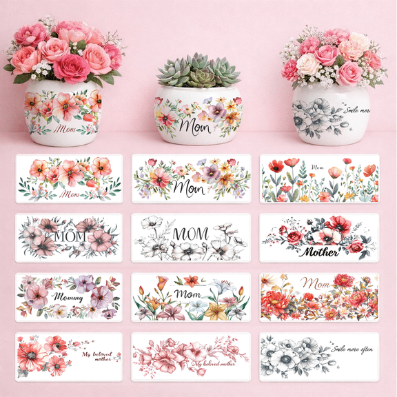 UCEI 12 Pack UV DTF Cup Wraps Mothers Day Floral Transfer Stickers 9.4 Inch Waterproof