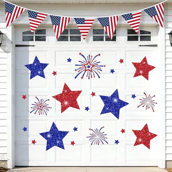 UCEI 24 Pcs 4th of July Garage Door Magnets Large Star Firework Sticker Set