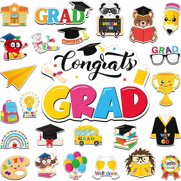 UCEI 25 Pcs Congrats Grad Fridge Magnets Colorful Graduation Magnetic Stickers