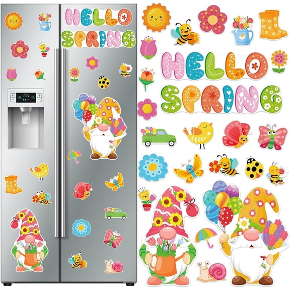UCEI 25 Pcs Hello Spring Gnome Fridge Magnets Large Floral Magnetic Stickers
