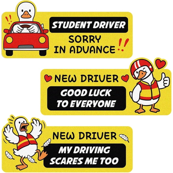 UCEI 3 Pack Funny Student Driver Car Magnets 9.45" Cute Duck Bumper Stickers