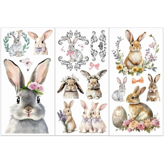UCEI 3pcs/Set Easter Rub on Transfers for Furniture and Crafts 6x12 inch Peeping Rabbit Furniture Decals Bunny Eggs Bowknot Transfer Stickers Rub on Decals for Wood Furnitures Home Decor