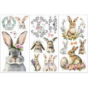 UCEI 3pcs/Set Easter Rub on Transfers for Furniture and Crafts 6x12 inch Peeping Rabbit Furniture Decals Bunny Eggs Bowknot Transfer Stickers Rub on Decals for Wood Furnitures Home Decor