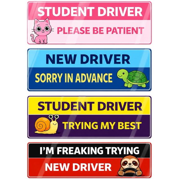 UCEI 4 Pack Funny Student Driver Magnets 10.2" Cute Animal Car Bumper Stickers