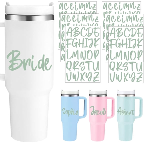 UCEI Alphabet Vinyl Stickers 6 Pack Sage Green Letter Decals for DIY Cups Tumblers
