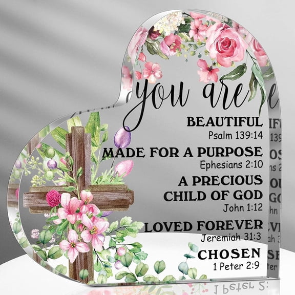 UCEI Bible Verse Heart-Shaped Acrylic Keepsake Free-Standing Plaque