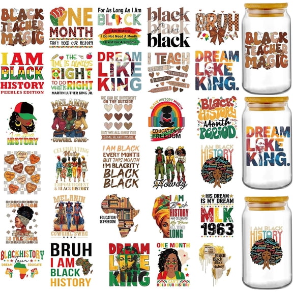 UCEI Black History Month UV DTF Transfer Stickers 30 Pack Waterproof 3D Decals For Mugs Laptops