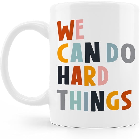 UCEI We Can Do Hard Things Motivational Coffee Mug Colorful Inspirational Quote Ceramic Cup Encouragement Gift For Women Friend Coworker Mental Strength Daily Use