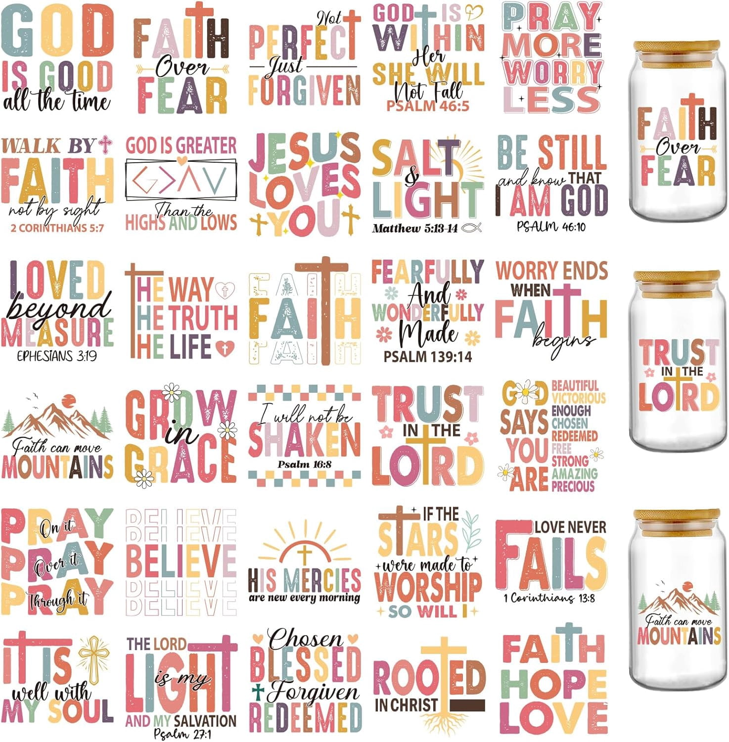 UCEI Christian Bible Verse Stickers 30 Pack Waterproof UV DTF Transfer ...
