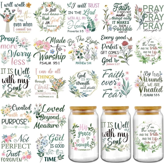 UCEI Christian Bible Verse UV DTF Transfer Stickers 20 Pack Waterproof 3D Decals for Glass Cups Mugs Bottles
