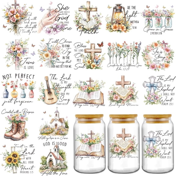 UCEI Christian Transfer Stickers 20 Pack Waterproof Bible Verse Decals for Glass Cups Tumblers Water Bottles