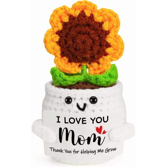 UCEI Crochet Sunflower Mom Gift Handmade Flower Pot Mother's Day Present