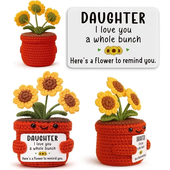 UCEI Crochet Sunflower Potted Plant Daughter Gift - Handmade Knit Flower Desk Decor with Inspirational Message Card