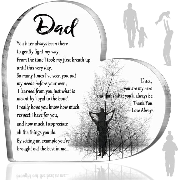 UCEI Dad Gift Heart Plaque Transparent Acrylic 4x4 Inch Sentimental Father Day Birthday Desk Decor Waterproof Standable