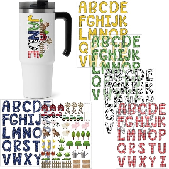 UCEI Farm Animal Alphabet Stickers Waterproof Vinyl Letter Decals for Tumblers Notebooks DIY Craft Supplies