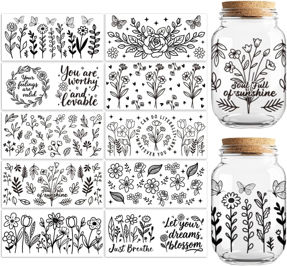 Mug Decor Sticker UCEI Floral Vinyl Decal Stickers 10 Sheets Waterproof Transfer Decals ...