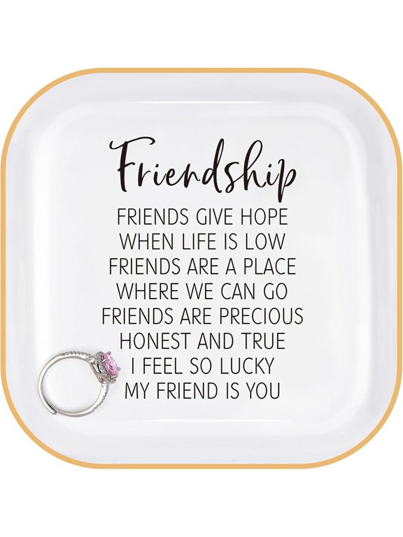 Friendship Ceramic Ring Dish Friends Give Hope Inspirational Jewelry Tray Gold Trim Sentimental Gift For Best Friend Birthday Christmas
